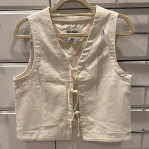 Old Navy linen blend Ivory Tie-Front Vest